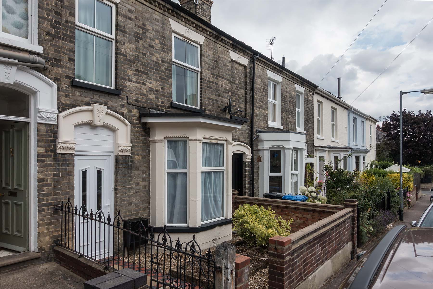 Terraced house with a white door