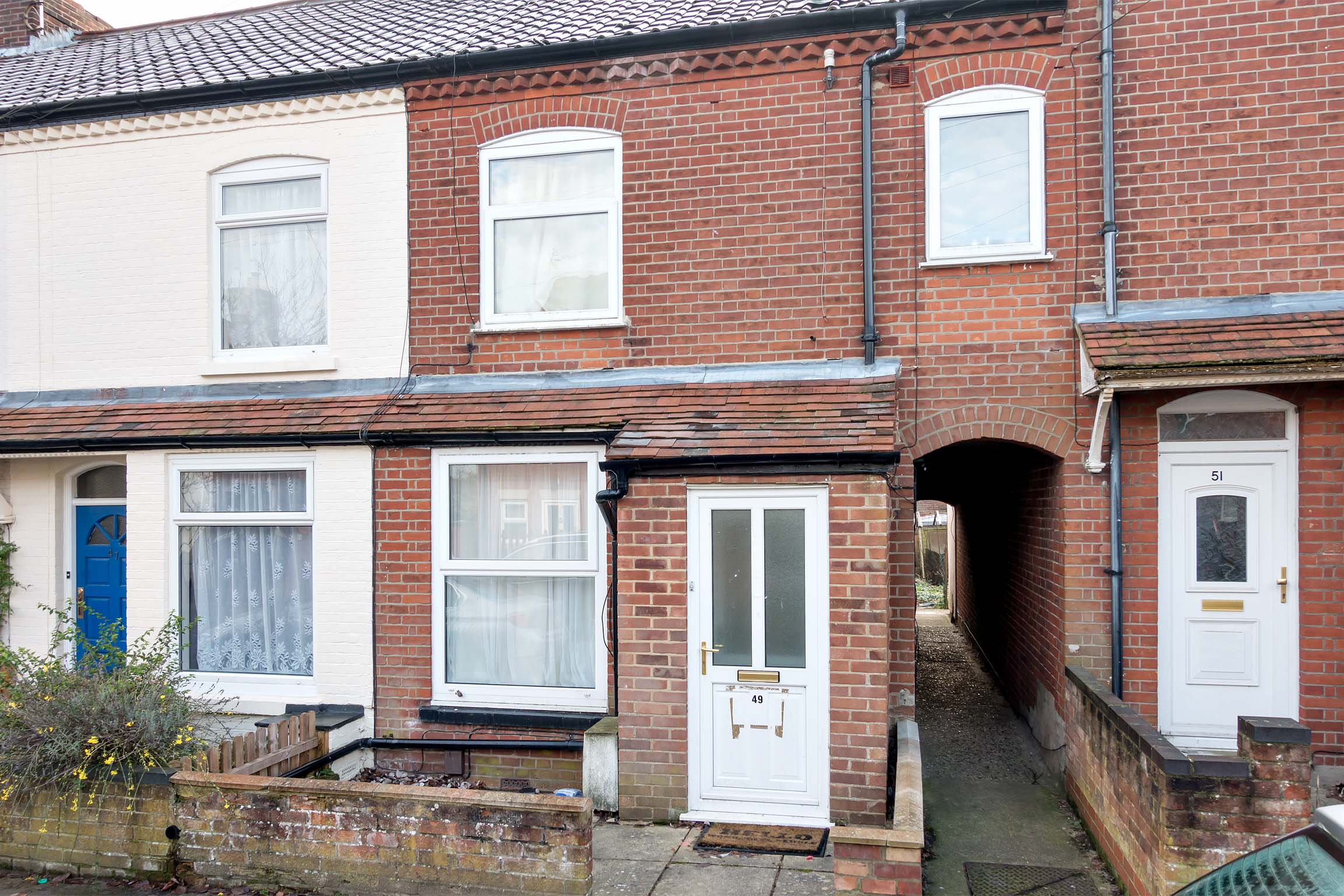 Red brick terrace with porch