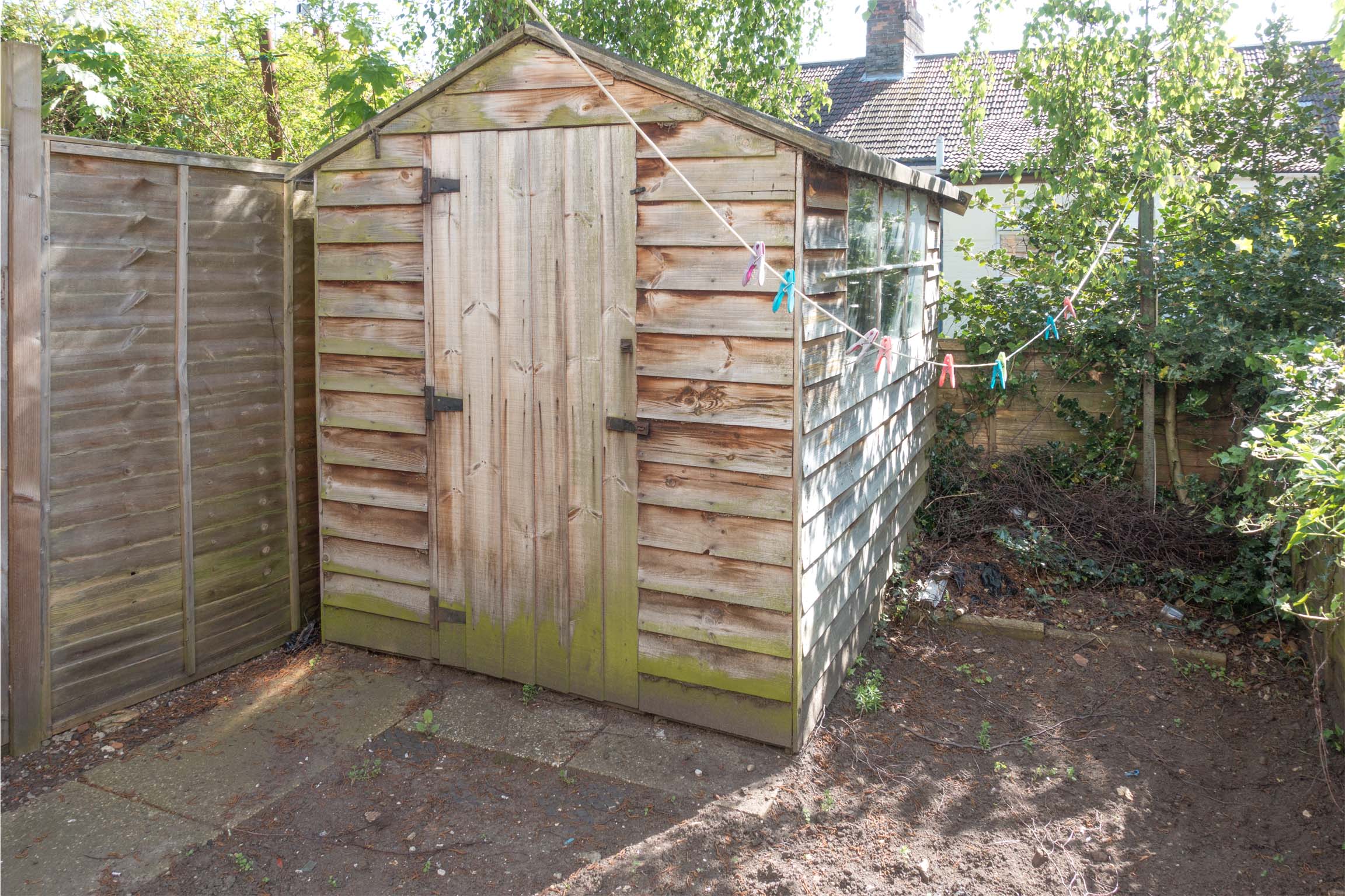 Wooden shed in the garden.